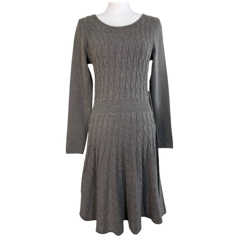 NWT Eliza J Cable Knit Sweater Dress Fit & Flare Medium Gray‎ Size S